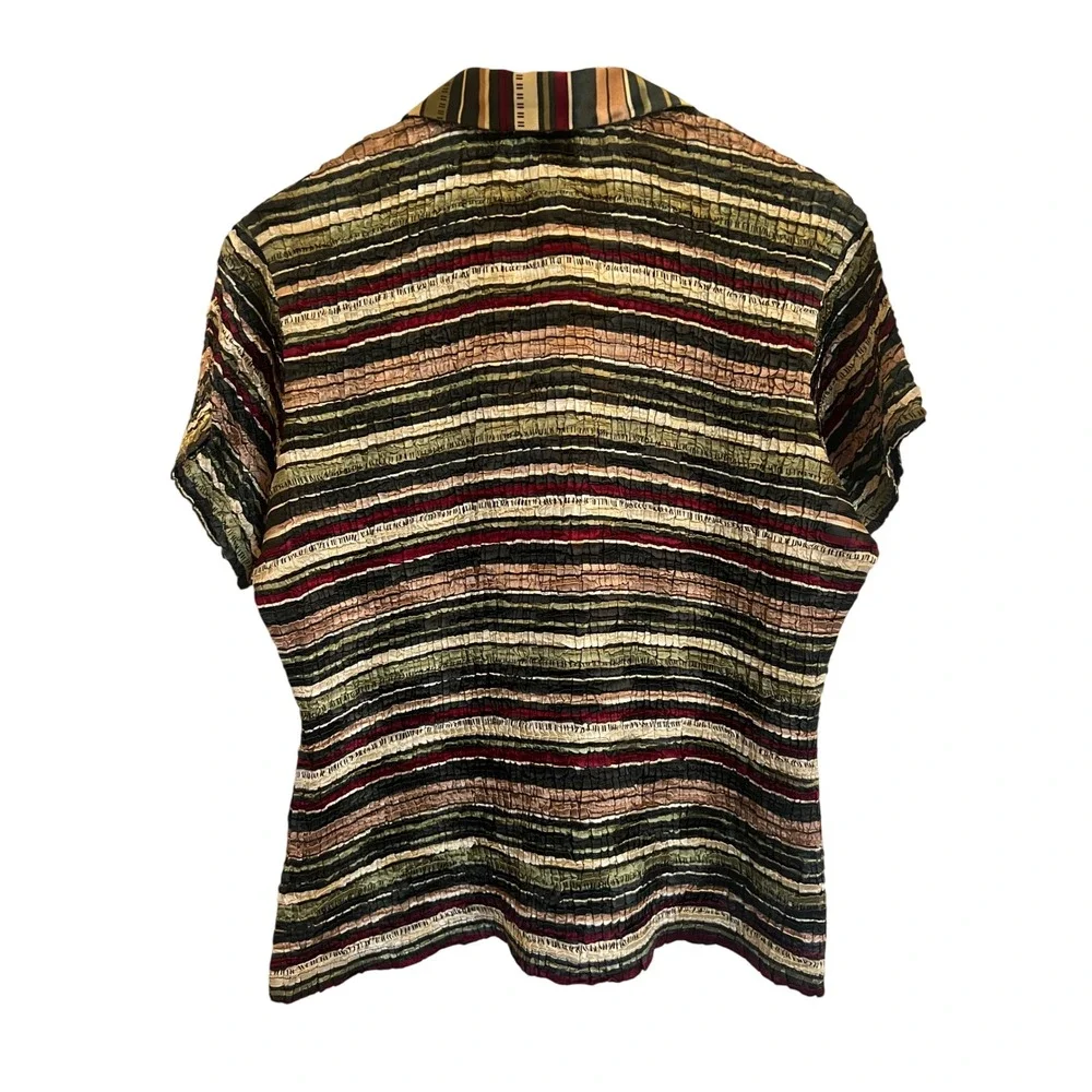 Vintage Casual Corner Crinkle Multicolor Stripe‎ Short Sleeve Top, Women's Large